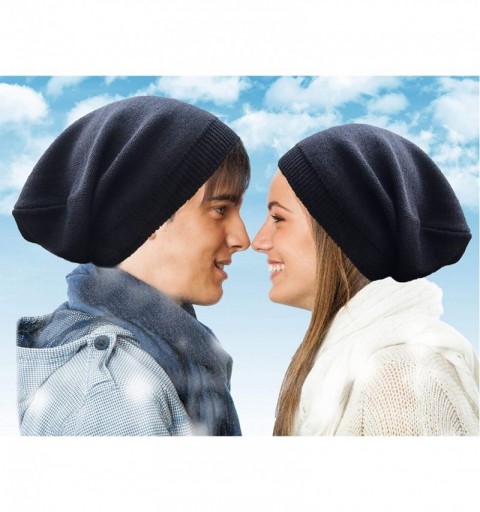 Skullies & Beanies Merino Wool Slouchy Beanie - Warm Winter Cap - Lightweight Hat - Men and Women - Black - C9192C78YM2 $8.58
