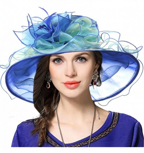 Sun Hats Women Church Derby Hats Tea Party Bridal Dress Wedding Hat - Blue/Green - CG12NV41MF5 $24.69