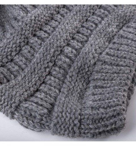 Skullies & Beanies Slouchy Winter Knit Beanie for Women Ribbed Stretch Chunky Faux Fur Pom Pom Hat Bobble Ski Cap - Dark Grey...