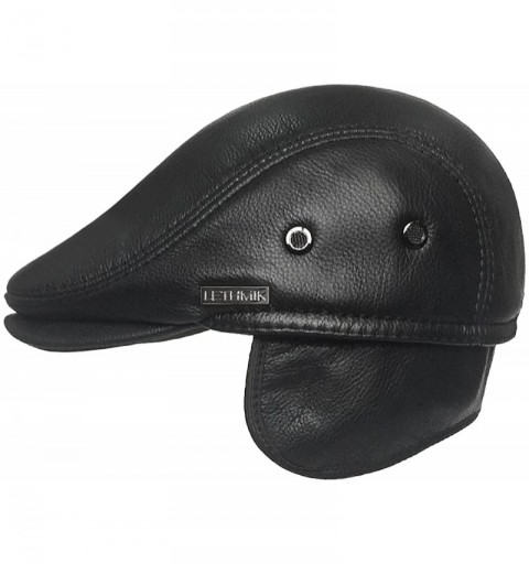 Newsboy Caps Flat Cap Cabby Hat Genuine Leather Vintage Newsboy Cap Ivy Driving Cap - Black - C61269CR9RL $36.55
