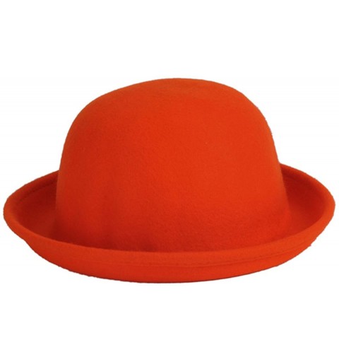 Fedoras Women's Roll-up Brim Bowler Hat Wool Felt Fedora Hat Panama Jazz Hat - Orange - CZ182Z5IYO6 $15.29