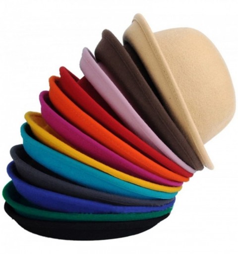 Fedoras Women's Roll-up Brim Bowler Hat Wool Felt Fedora Hat Panama Jazz Hat - Orange - CZ182Z5IYO6 $15.29