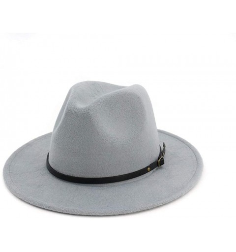 Fedoras Womens Classic Wide Brim Floppy Panama Hat Belt Buckle Wool Fedora Hat - Light Gray - CE18SG5SZXH $10.86
