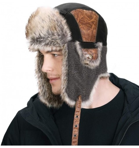 Skullies & Beanies SIGGI Faux Fur Trapper Hat for Men Cotton Warm Ushanka Russian Hunting Hat - 67191_black - C1128TWJ6MZ $22.83