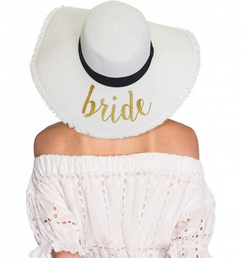 Sun Hats Exclusives Straw Embroidered Lettering Floppy Brim Sun Hat (ST-2017) - A Fringes-bride-gold - C5194RQKLLC $13.58