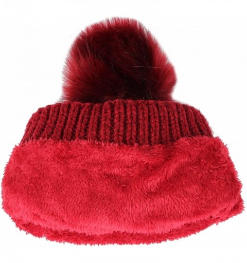 Skullies & Beanies Fleece Twist Knit Pom Beanie Winter Hat Slouchy Cap DZP0018 - Wine - C718L2OR53E $12.41