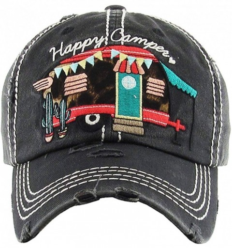 Baseball Caps Women's Happy Camper Leopard Vintage Baseball Hat Cap - Black - CO18A80SR4A $17.83