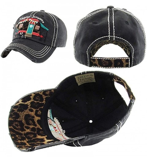 Baseball Caps Women's Happy Camper Leopard Vintage Baseball Hat Cap - Black - CO18A80SR4A $17.83
