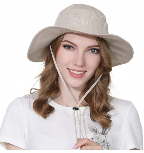 Sun Hats Women's Mesh Boonie Sun Hat Wide Brim UV Protection Beach Fishing Hat - Khaki - CM18OZ282QM $13.60