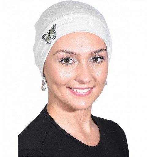 Skullies & Beanies Ladies Chemo Hat with Green Butterfly Bling - Beige - CI18OZUI86D $12.49
