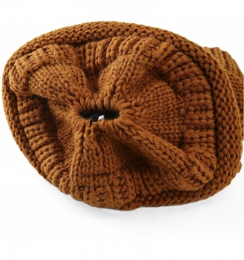 Skullies & Beanies Women's Knitted Messy Bun Hat Ponytail Beanie Baggy Chunky Stretch Slouchy Winter - Rust - CW18YTK9T7E $11.85