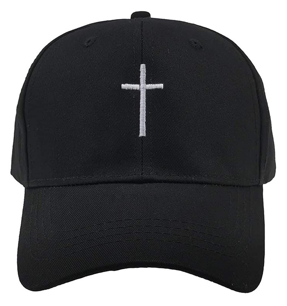 Baseball Caps Cross Embroidery Baseball Cap-Adjustable Structured Dad Hat for Men Women Sun Hat - Black-1 - CY18T5MSQEC $12.47