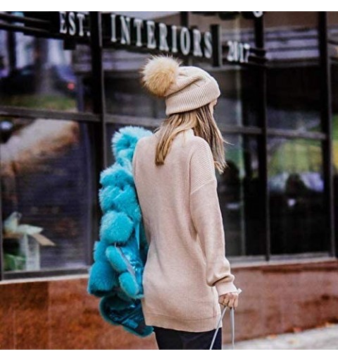 Skullies & Beanies Winter Hats for Women Fur Pom Pom Hats Knitted Cuff Bobble Beanie Warm Wool Ski Cap - CD18L93LMGY $15.80