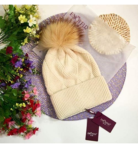 Skullies & Beanies Winter Hats for Women Fur Pom Pom Hats Knitted Cuff Bobble Beanie Warm Wool Ski Cap - CD18L93LMGY $15.80