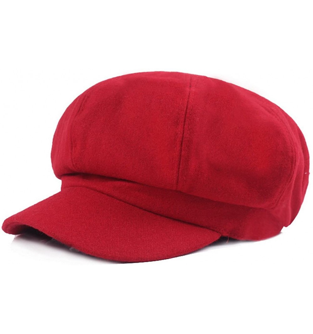 Newsboy Caps Women Vintage Newsboy Cabbie Peaked Beret Cap Warm Baker Boy Visor Hat Flat Cap - Red - CL1888KRHIZ $14.17