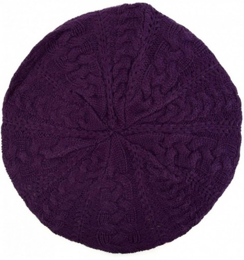 Berets Women's Ladies Solid Color Knitted Knit French Slouchy Beret Hat Cap - Purple - CW18LRRU8YW $33.77