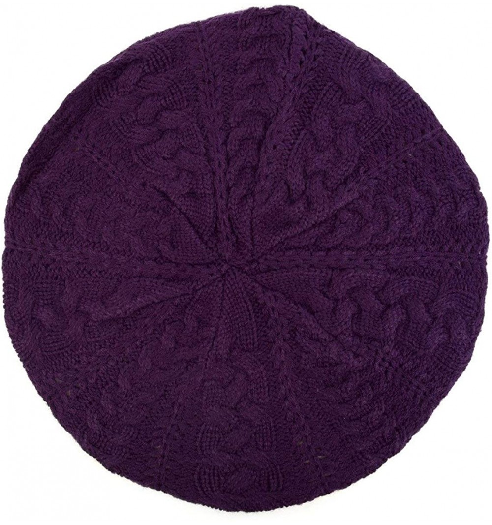 Berets Women's Ladies Solid Color Knitted Knit French Slouchy Beret Hat Cap - Purple - CW18LRRU8YW $16.69