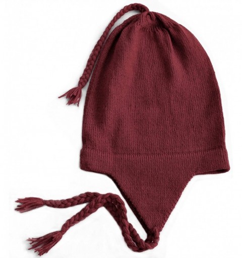 Skullies & Beanies 100% Alpaca Wool Knit Beanie Cap with Ear Flaps- Chullo Hat Women Men- One Size - Burgundy - CD18902DIIC $...