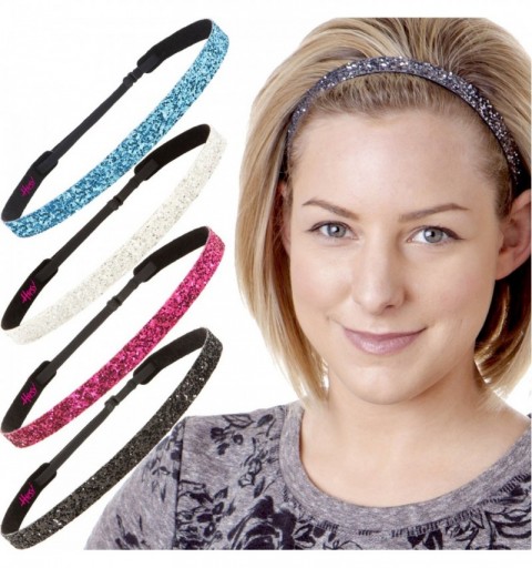 Headbands 5pk Women's Adjustable NO SLIP Skinny Bling Glitter Headband Multi Gift Pack (Gunmetal/Teal/Black/Hot Pink/White) -...