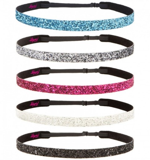 Headbands 5pk Women's Adjustable NO SLIP Skinny Bling Glitter Headband Multi Gift Pack (Gunmetal/Teal/Black/Hot Pink/White) -...