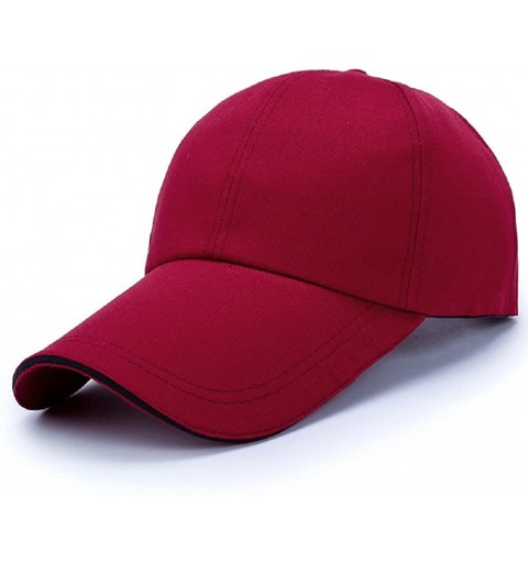 Baseball Caps Unisex Long Brim Baseball Cap Cotton Adjustable Sun Hat Large Visor Anti-UV for Outdoor Sports - Solid Burgundy...