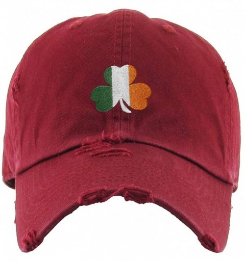 Baseball Caps Irish Shamrock Vintage Baseball Cap Embroidered Cotton Adjustable Distressed Dad Hat - Maroon - CZ1924TZQC6 $17.27