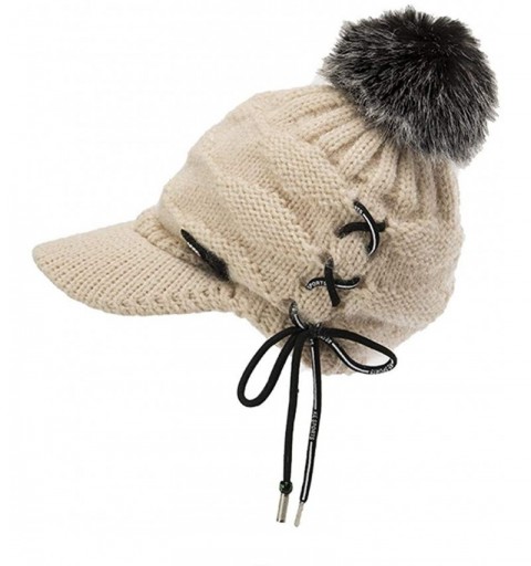 Skullies & Beanies Womens Winter Warm Caps Acrylic Knitted Woolen Long Fur Lined Long Fur - Beige - C318LWSHE85 $10.48