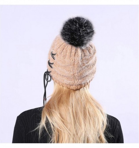 Skullies & Beanies Womens Winter Warm Caps Acrylic Knitted Woolen Long Fur Lined Long Fur - Beige - C318LWSHE85 $10.48
