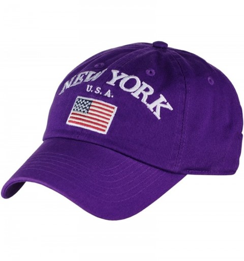 Baseball Caps New York USA Flag Embroidered Adjustable Low Profile Cap - Purple - CD184W8WLLI $9.79