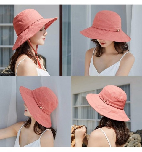 Sun Hats Womens UPF50+ Linen/Cotton Summer Sunhat Bucket Packable Hats w/Chin Cord - 00016_red(with Face Shield) - CY17YENAUY...