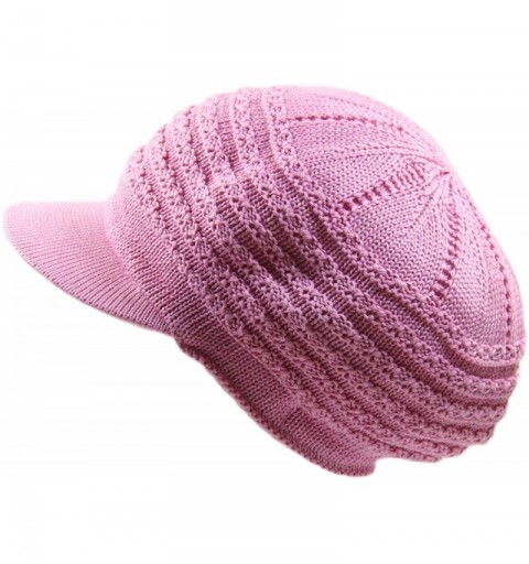 Newsboy Caps Knit Cable Slinky Newsboy Hat - Pink - C918HCHDGW9 $26.49