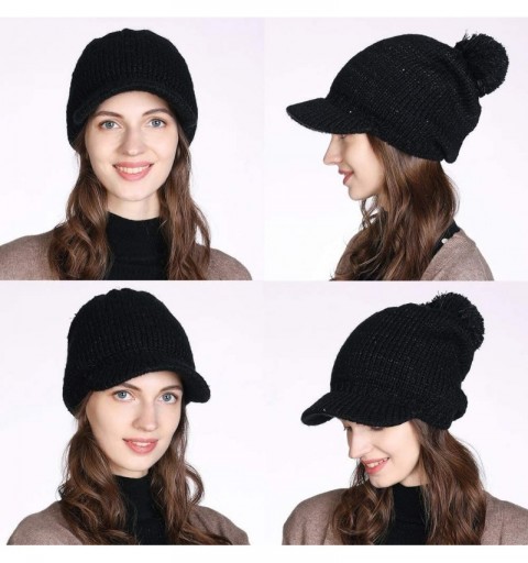 Skullies & Beanies Womens Knit Newsboy Cap Warm Lined Winter Hat 100% Soft Acrylic with Visor - 89230-black2 - CL18A6X8280 $7.45