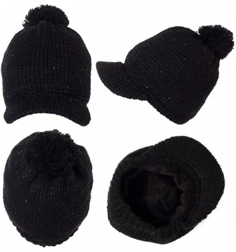 Skullies & Beanies Womens Knit Newsboy Cap Warm Lined Winter Hat 100% Soft Acrylic with Visor - 89230-black2 - CL18A6X8280 $7.45