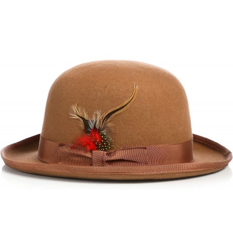 Fedoras Premium Lined Wool Clockwork Orange Style English Bowler Derby Hat - Tan - CP12NR3OPU2 $42.05