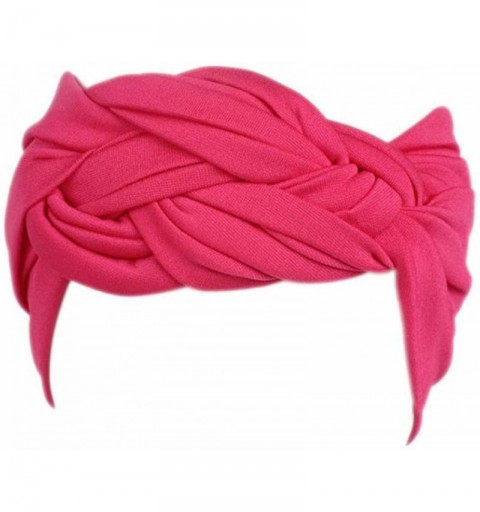 Headbands Elastic Headband- Boho Turban Warp Wide Hair Bands - Hot Pink - CE18E7LZ6XC $6.77
