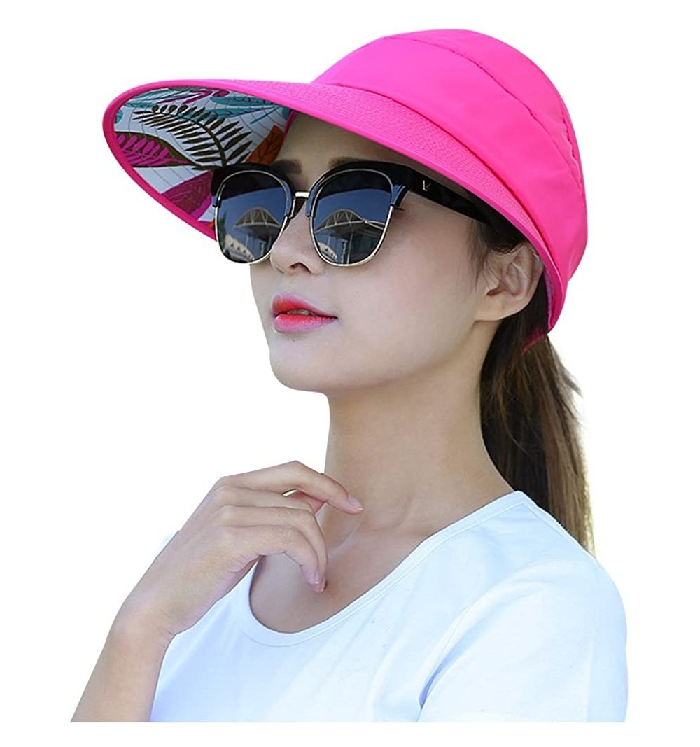 Sun Hats Sun Hats for Women Wide Brim UV Protection Summer Beach Visor - Rose - C718EW8KL4H $10.63