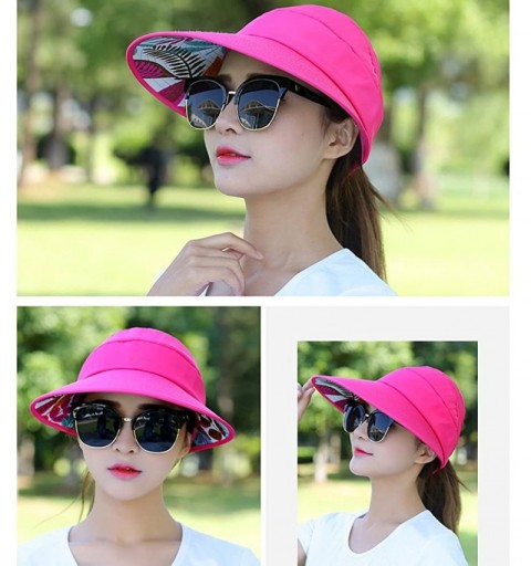 Sun Hats Sun Hats for Women Wide Brim UV Protection Summer Beach Visor - Rose - C718EW8KL4H $10.63