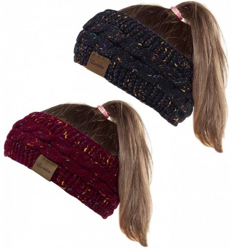 Cold Weather Headbands 2 Pack Womens Ear Warmers Headbands Winter Warm Fuzzy Cable Knit Head Wrap Gifts - CS18A8T369H $20.96