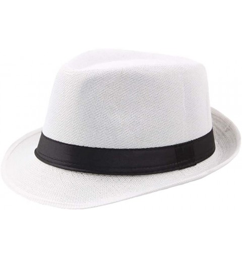 Sun Hats Men's Top Hat Wide Brim Straw Hat Foldable Roll up Hat Summer Beach Sun Protection Hat - White - CB18Z9NU7TK $19.78