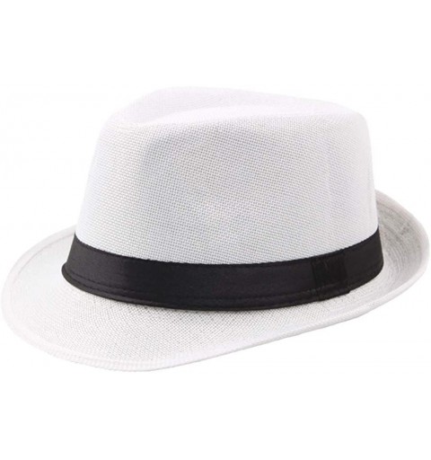 Sun Hats Men's Top Hat Wide Brim Straw Hat Foldable Roll up Hat Summer Beach Sun Protection Hat - White - CB18Z9NU7TK $9.28