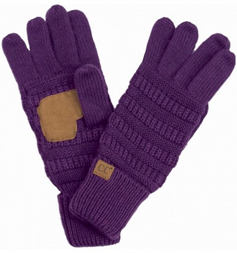 Skullies & Beanies 3pc Set Trendy Warm Chunky Soft Stretch Cable Knit Pom Pom Beanie- Scarves and Gloves Set - Purple - CI18H...