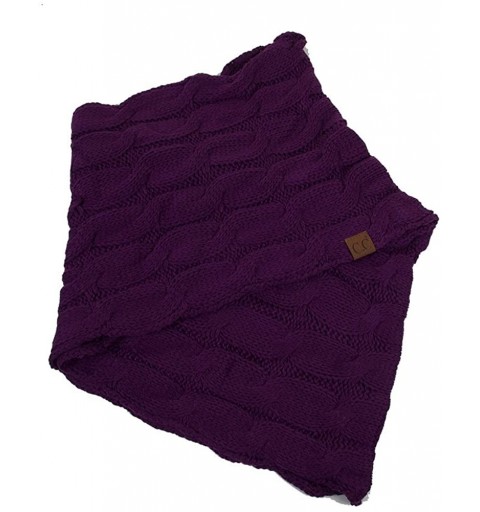 Skullies & Beanies 3pc Set Trendy Warm Chunky Soft Stretch Cable Knit Pom Pom Beanie- Scarves and Gloves Set - Purple - CI18H...