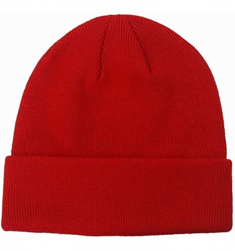 Skullies & Beanies Knit Beanie Hat Cuffed Plain Skull Cap for Men Women - Red - CR1922R2HUD $8.63