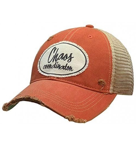 Baseball Caps Distressed Washed Fun Baseball Trucker Mesh Cap - Chaos Coordinator (Orange) - CC197USKHUH $19.49