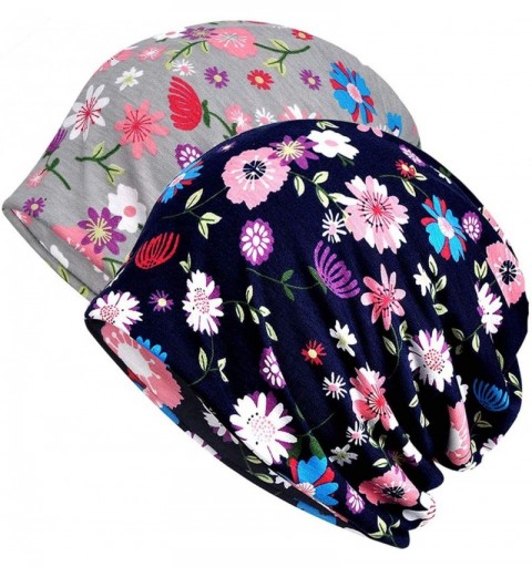 Skullies & Beanies Womens Slouchy Beanie Infinity Scarf Sleep Cap Hat for Hair Loss Cancer Chemo - 2 Pack Gesang Flower - CY1...