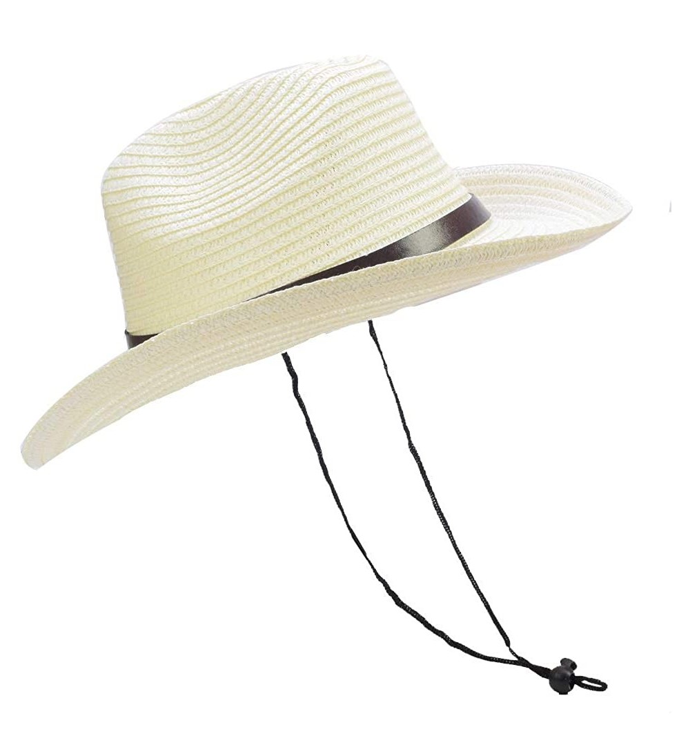 Cowboy Hats Stained Woven Straw Outback Western Cowboy Adult Sun hat - Light Beige - CB183NNL25T $17.03
