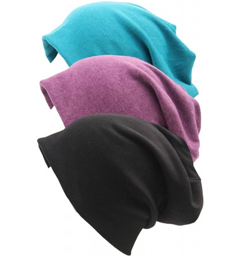 Skullies & Beanies Unisex Comfy Cotton Beanies Soft Sleep Cap for Hairloss Cancer Chemo - Mixed Color 4(3 Pack) - CT189OS25H4...