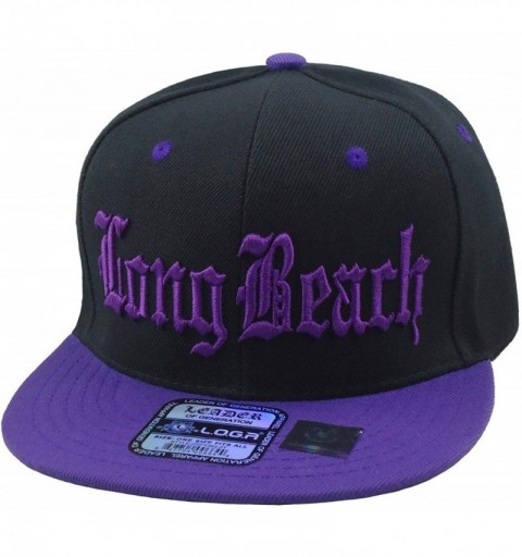 Baseball Caps Long Beach Flat Bill Snapback 3D Embroidery Baseball Hat - Black/Purple Bill - C118SSU0D0S $14.52