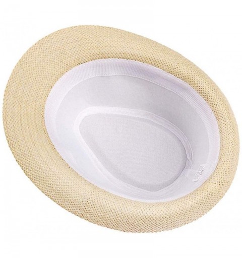 Sun Hats Women Straw Panama Hat Fedora Beach Sun Hat Wide Brim Straw Roll up Hat - White - CA18T7GKS44 $25.14
