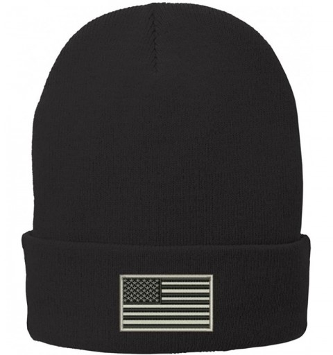 Skullies & Beanies US American Flag Grey Embroidered Winter Folded Long Beanie - Black - C412MZD6ISK $11.61